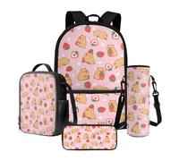 Nittanovaca Set zaino e borsa per il pranzo, borsa scolastica per studenti, borsa per bambini, zaino casual per la scuola elementare, Rosa - Capibara Fragola Amore, Set di zaini per la scuola