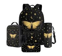 Nittanovaca Set zaino e borsa per il pranzo, borsa scolastica per studenti, borsa per bambini, zaino casual per la scuola elementare, Farfalla Nera Luna Stella, Set di zaini per la scuola