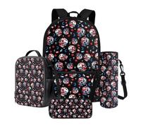 Nittanovaca Set zaino e borsa per il pranzo, borsa scolastica riutilizzabile per ragazzi e ragazze, astuccio per matite e zaino per la scuola elementare, Luna stellare teschio nero, Set di zaini per