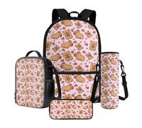 Nittanovaca Set zaino e borsa per il pranzo, borsa scolastica riutilizzabile per ragazzi e ragazze, astuccio per matite e zaino per la scuola elementare, Multicolor-capibara Fragola, Set di zaini per