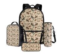 Nittanovaca Set zaino e borsa per il pranzo, borsa scolastica riutilizzabile per ragazzi e ragazze, astuccio per matite e zaino per la scuola elementare, Cavallo Cowboy Marrone-occidentale, Set di