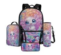 Nittanovaca Set zaino e borsa per il pranzo, borsa scolastica riutilizzabile per ragazzi e ragazze, astuccio per matite e zaino per la scuola elementare, Axolotl viola, Set di zaini per la scuola