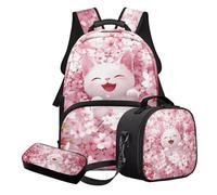 Nittanovaca Set zaino e borsa per il pranzo, set di borse da scuola leggere per bambini, zaino per studenti per la scuola primaria, Fiori di ciliegio rosa e bianco, Set di zaini per la scuola