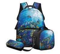 Nittanovaca Set zaino e borsa per il pranzo, set di borse da scuola leggere per bambini, zaino per studenti per la scuola primaria, Corallo Tartaruga Marina Blu, Set di zaini per la scuola