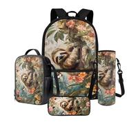 Nittanovaca Set zaino e borsa per il pranzo, zaino casual per la scuola, astuccio per bambini, set zaino per la scuola media, Multicolor-bradipo fiore farfalla foglia, Set di zaini per la scuola