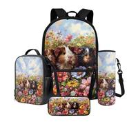 Nittanovaca Set zaino e borsa per il pranzo, zaino casual per la scuola, astuccio per bambini, set zaino per la scuola media, Multicolore - Fiore di porcellino d'India, Set di zaini per la scuola