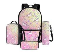 Nittanovaca Set zaino per ragazze adolescenti, set di 4 zaini per studenti, zaino grande per la scuola elementare media, Pianeta Arcobaleno Cavallo Rosa, Set di zaini per la scuola