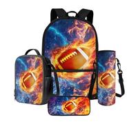 Nittanovaca Zaino da 4 pezzi con portapranzo, borsa da viaggio primaria, astuccio per matite, borsa per la scuola con custodia per bottiglia d'acqua, Fuoco di rugby blue-water, Set di zaini per la