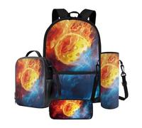 Nittanovaca Zaino da 4 pezzi con portapranzo, borsa da viaggio primaria, astuccio per matite, borsa per la scuola con custodia per bottiglia d'acqua, Blu e Arancio-acqua Fuoco Pickleball, Set di zaini