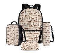 Nittanovaca Zaino per la scuola per bambini, set di 4 zaini per studenti, grande borsa per libri per la scuola elementare media, Cavallo Cowboy Marrone-occidentale, Set di zaini per la scuola