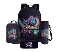 Nittanovaca Zaino per la scuola per bambini, set di 4 zaini per studenti, grande borsa per libri per la scuola elementare media, Tartaruga del Mar Nero, Set di zaini per la scuola