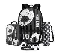 Nittanovaca Zaino personalizzato per ragazzi, zaino e borsa per il pranzo, set 4 in 1 per la scuola elementare media, Bandiera americana di calcio grigio, Set di zaini per la scuola