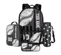 Nittanovaca Zaino personalizzato per ragazzi, zaino e borsa per il pranzo, set 4 in 1 per la scuola elementare media, Bandiera americana grigio-baseball, Set di zaini per la scuola