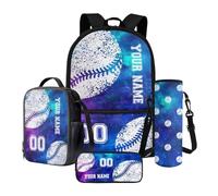 Nittanovaca Zaino personalizzato per ragazzi, zaino e borsa per il pranzo, set 4 in 1 per la scuola elementare media, Galassia blu-baseball, Set di zaini per la scuola