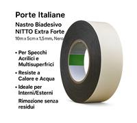 NITTO Nastro Biadesivo Extra Forte 10m x 5cm Potente, Resiste a Calore e Acqua