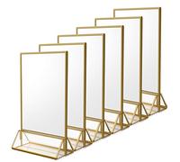 NIUBEE 6Pack 5 x 7 Clear Acrylic Wedding Table Number Holder Stands with Gold Borders, Double Sided Picture Frames Sign for Restaurant Menu Recipe Cards Photo Display