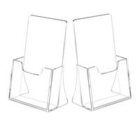 NIUBEE Espositore per brochure in acrilico per pagine a tre ante da 10,2 cm, 50% più spesso, supporto in plastica per riviste, opuscoli, opuscoli, menu, diari, confezione da 2