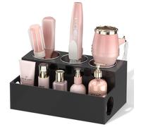 NIUBEE Organizzatore per accessori per capelli, in acrilico nero, per asciugacapelli e acconciature, per il piano di lavoro del bagno, per accessori, trucchi, articoli da toeletta