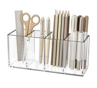 NIUBEE Portapenne in acrilico con 4 scomparti, trasparente, organizer per matite per piano di lavoro da scrivania