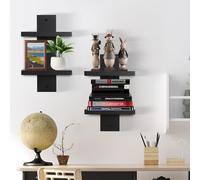 NIUBEST Mensola a parete verticale a 2 livelli,mensole sospese a colonna,scaffali decorativi impilabili per arredamento casa,soggiorno e camera da letto,confezione da 2 pezzi(Nero)