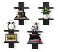 NIUBEST Mensola a parete verticale a 2 livelli,mensole sospese a colonna,scaffali decorativi impilabili per arredamento casa,soggiorno e camera da letto,confezione da 4 pezzi(Nero)
