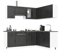 NiuBIKeLasI Lucca - Set da cucina da 11 pezzi, in legno, con pensili e mobiletti inferiori, piedini regolabili, per riporre stoviglie, scorte e piano di lavoro