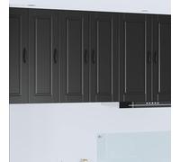 NiuBIKeLasI Porto - Set di 2 armadi da parete in legno nero, 30 x 31 x 80 cm, 6 ripiani, 4 ante, per cucina, sala da pranzo, dispensa, con spazio per riporre oggetti e stoviglie