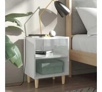 NiuBIKeLasI Set di 2 comodini bianco lucido con gambe in legno massiccio, 40 x 30 x 50 cm, comodino con 2 scomparti, per camera da letto, soggiorno, corridoio