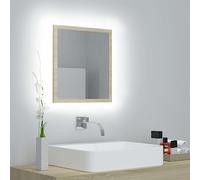 NiuBIKeLasI Specchio da bagno a LED, rovere Sonoma, 40 x 8,5 x 37 cm, specchio da parete in acrilico con illuminazione RGB per bagno, WC degli ospiti o corridoio, design moderno