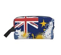Niue Borsa da toilette da uomo con stampa topografica con bandiera e mappa della bandiera, borsa da viaggio spaziosa per cosmetici da donna, bianco, Taglia unica