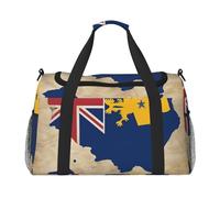 Niue Flag map01 - Borsa a tracolla pieghevole con cerniera impermeabile per week-end