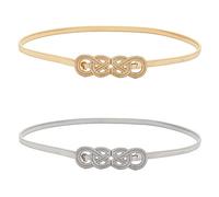 Niuhong 2 Pcs Cintura Sottile Da Donna Abito Cintura Catena Metallo Cintura Stretta In Vita Cintura Sottile Fibbia Cintura Abito Gonna Lunga Cintura Elastica Regolabile Vita Donna Oro Argento (B)