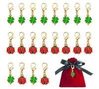 Niuhong 20 Pcs Portafortuna Piccoli Ciondoli Ciondolo Coccinella Foglia Trifoglio Con Fermagli Aragosta Piccolo Regalo Tag Laurea Natale Capodanno Capodanno Regalo Compleanno (A)