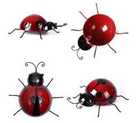 Niuhong 4 Pcs Decorazione Giardino Coccinella Scultura Parete Murale Scarabeo Metallo Recinzione Giardino All'Interno Balcone Ruggine Insetti Decorazioni Casa Murale 3D Recinzioni Insetti Rosso