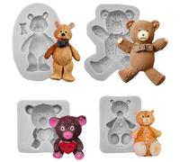 Niuhong 4 Pcs Orso Silicone Stampo Cioccolato Fondente Creativo Orsacchiotto Torta Stampo Cottura 3D Piccoli Orsi Stampi Cioccolato Stampo Gelato Orsetto Gummi Orsacchiotto Carino Caramelle Fai Da Te