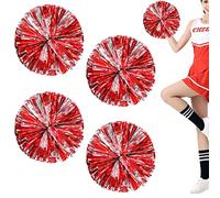Niuhong 4 Pcs Pom Cheerleader Cheers Ball Cheer Leader Poms Pom Tifo Squadra Sportiva Accessori Cheerleading Sports Games Team Bambini Cheerleader Giochi Palla Pompon Poms Spirito Tifo (Rosso+argento)