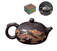 NIUKOMY Cinese Teiera in Argilla 450ML, Teiere Yixing Zisha Fatte a Mano con Scatola Regalo, Set da Tè Che Cambia Colore, Grande Teapot Kung Fu, Drago e Fenice