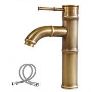 NIUKOMY Retrò Miscelatore Bagno Bronzo, Vintage Rubinetto Lavabo Ottone Anticato, Rubinetto Monocomando Bagno Bambù in Rame