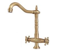 NIUKOMY Rubinetto Lavello Cucina in Ottone Antico a Due Maniglie | Retrò miscelatore lavabo alto bronzo, girevole a 360°, acqua calda e fredda, bocchetta da 19 cm, per bagno cucina Nostalgia