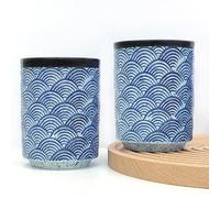 NIUKOMY Set di 2 Tazza da Tè Giapponese in Ceramica, Tazze da Tè Senza Manico Cinese in Porcellana, Vintage Bicchiere da Sakè Sushi, 275ML Blu