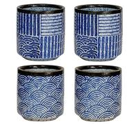 NIUKOMY Set di 4 Tazze da Tè Cinese in Ceramica, Tazza da Tè in Porcellana Giapponese, Vintage Tazza da Caffè Senza Manico, Bicchiere da Sakè, Sushi Espresso, Blu 190ML