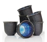 NIUKOMY Set di 6 Tazze da Tè Cinesi, Vintage Tazza da Tè Kung Fu, Tradizionale Tazza da Giapponesi Senza Manico in Ceramica Piccoli in Rilievo Testo di Buona Fortuna160ML