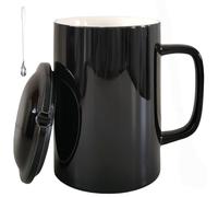 NIUKOMY Tazza Grande 1000ML, Tazze Giganti Nero, Tazza Jumbo, Tazze da Caffè Extra Large in Ceramica, Tazza da Tè Grande con Coperchio e Cucchiaio, Grandi Tazze da Latte in Porcellana