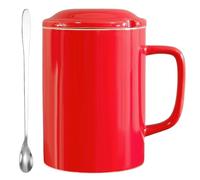 NIUKOMY Tazza Jumbo Grande 1000ML, Tazze Gigante, Tazza da Caffè Extra Large in Ceramica con Coperchio e Cucchiaio per Ufficio e Casa, Rosso