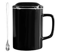 NIUKOMY Tazza Jumbo Grande 1000ML, Tazze Gigante, Tazza da Caffè Extra Large in Ceramica con Coperchio e Cucchiaio per Ufficio e Casa, Nero