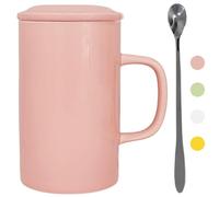 NIUKOMY Tazze Extra Large 900ML, Tazze Giganti, Tazza Jumbo, Grandi Tazza da Caffè in Ceramica, Tazza da Tè Grande con Coperchio e Cucchiaio, Grandi Tazze da Latte in Porcellana, Rosa
