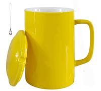 NIUKOMY Tazze Giganti, Tazze Extra Large, Tazza Jumbo 1000ML, Giallo Grandi Tazza da Caffè in Ceramica, Tazza da Tè Grande con Coperchio e Cucchiaio, Grandi Tazze da Latte in Porcellana