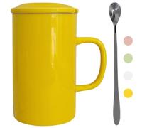 NIUKOMY Tazze Giganti, Tazze Extra Large, Tazza Jumbo 900ML, Giallo Grandi Tazza da Caffè in Ceramica, Tazza da Tè Grande con Coperchio e Cucchiaio, Grandi Tazze da Latte in Porcellana