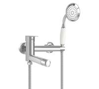 NIUKOMY Vintage Rubinetto per Vasca da Bagno a Parete con Doccia, Miscelatore a Muro per Vasca da Bagno in Ottone Cromo, con Girevole a 90° Beccuccio Lungo e Supporto e 1.5M Tubo