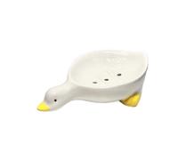 Niukoncept Adorabile portasapone a forma di anatra in ceramica bianca con smalto liscio, portasapone per scarico bagno, vassoio portasapone, autodrenante, decorativo e funzionale